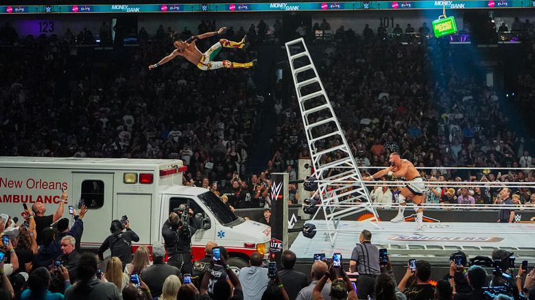 Je'Von Evans goes crashing through the roof of an ambulance