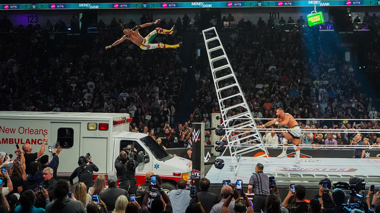 Je'Von Evans goes crashing through the roof of an ambulance