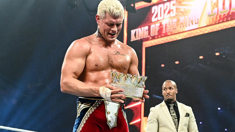 Cody Rhodes smiles down at the King of the Ring crown at WWE Night of Champions