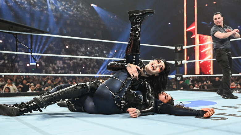 Rhea Ripley pins Raquel Rodriguez for the win during Night Of Champions at Kingdom Arena on June 28, 2025 in Riyadh, Saudi Arabia.