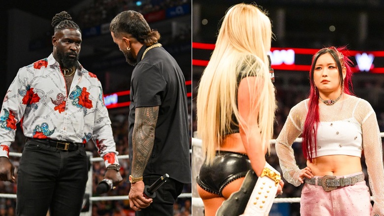 Oba Femi stares down Jey Uso & Liv Morgan face to face with IYO SKY on "WWE Raw"