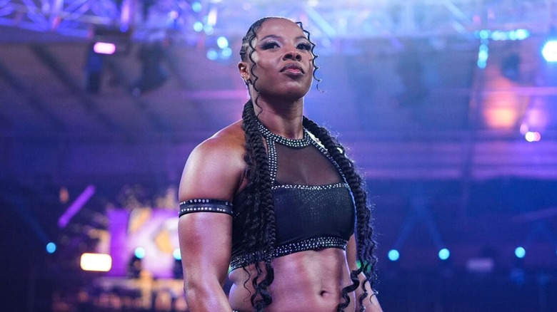 Kali Armstrong stands in the ring and looks toward her opponent ahead of a match on "WWE NXT."