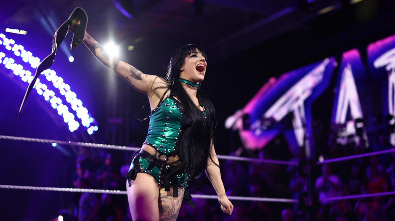 Tatum Paxley celebrates with the WWE NXT Women's NA Title