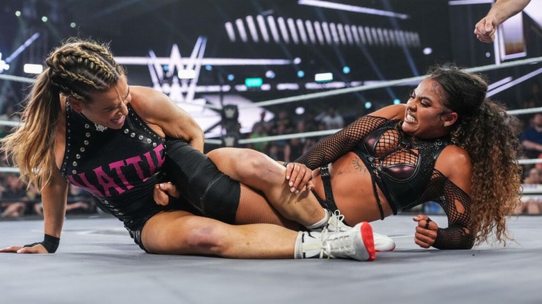 Nattie locks Jaida Parker into a submission hold in the ring during a match on the June 16, 2026 edition of "WWE NXT."