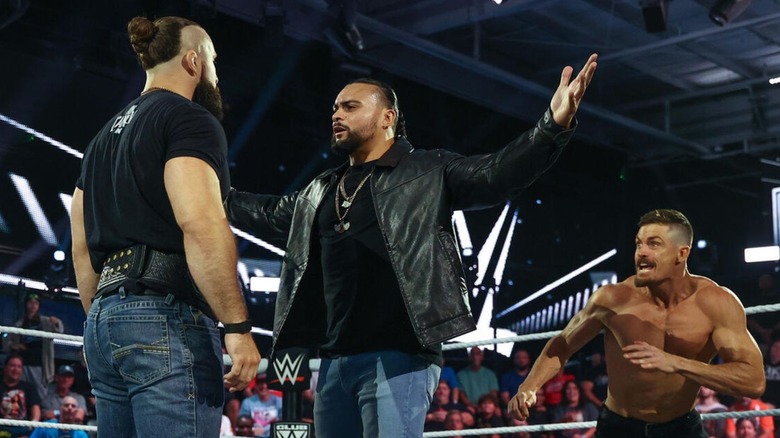 Grayson Waller sneaks up behind Cruz Montana, who gets in the face of NXT Champion Tony D'Angelo, on the July 28, 2026 edition of "WWE NXT."