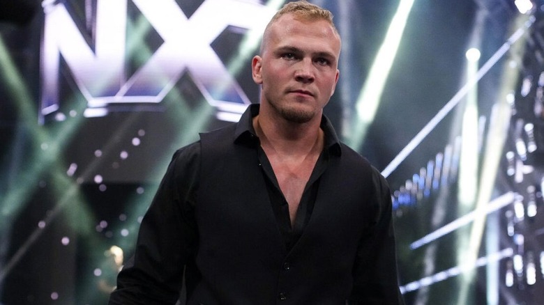 Myles Borne looks toward Tavion Heights in the ring, after officially turning full heel and taking out his former friend, on the September 15, 2026 edition of "WWE NXT."