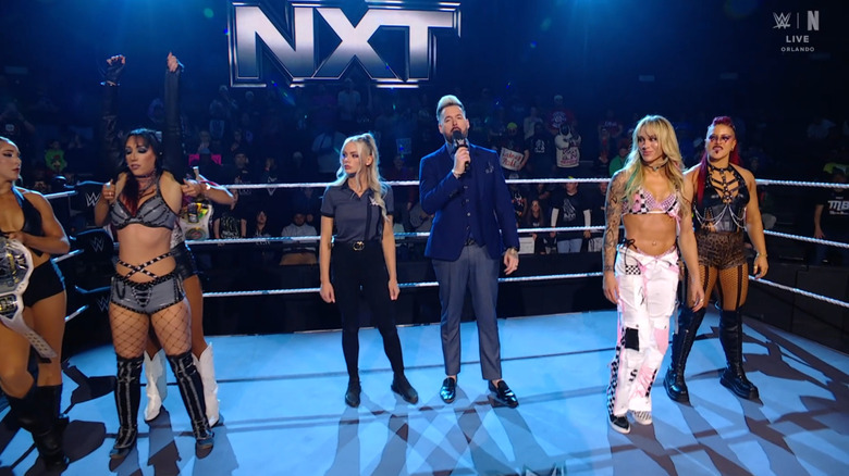 Fatal Influence, Ruca, and Zaria in the ring during the ring announcement