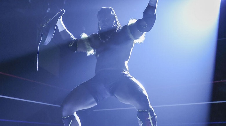 Oba Femi holds up WWE NXT title at Great American Bash