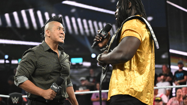 Oba Femi speaking to Yoshiki Inamura on "WWE NXT"