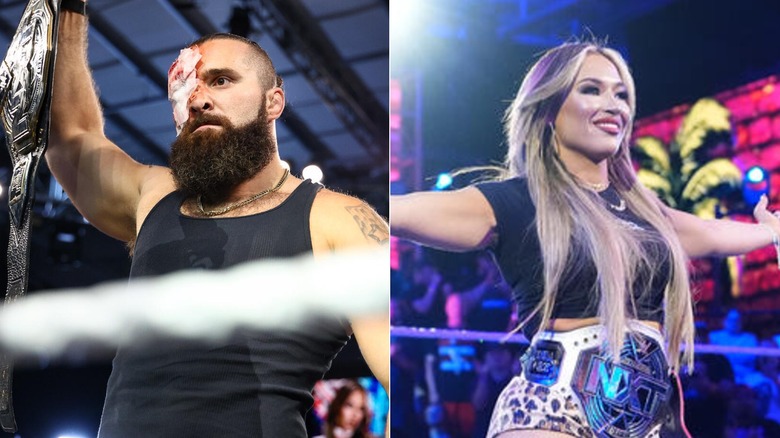 Tony D'Angelo holds up his title & Lola Vice poses wearing her title on "WWE NXT"