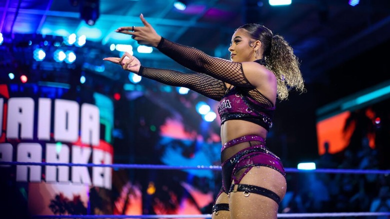 Jaida Parker poses in the ring toward the hard cam during her entrance before a match on "WWE NXT."