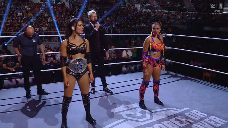 Grey and Jordan in the ring during the announcement