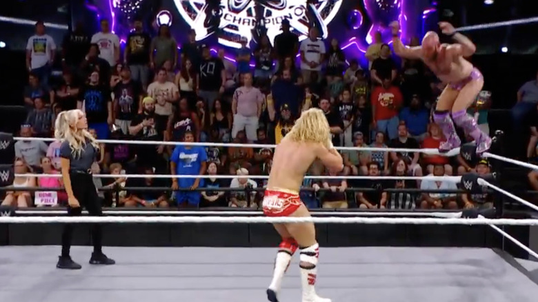 Rourke on the top rope as Angels is in the ring