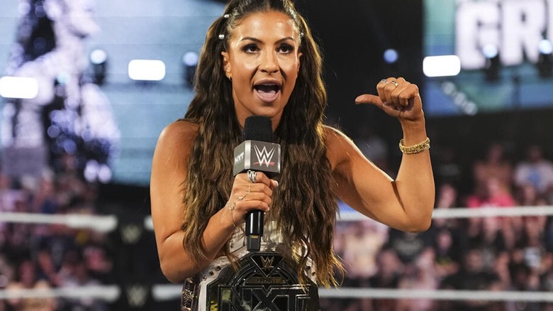 Kendal Grey with a microphone