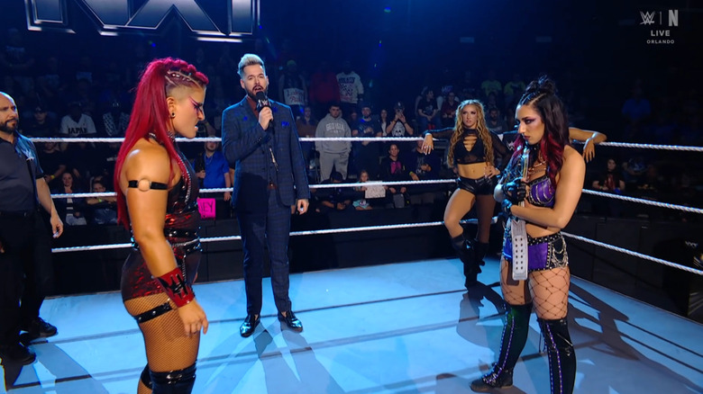 Zaria and Jayne staring one another down in the ring