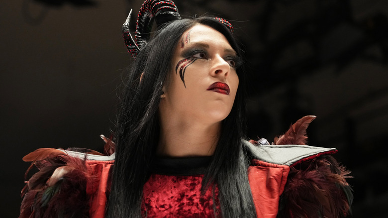 Stephanie Vaquer wearing black horns on her head