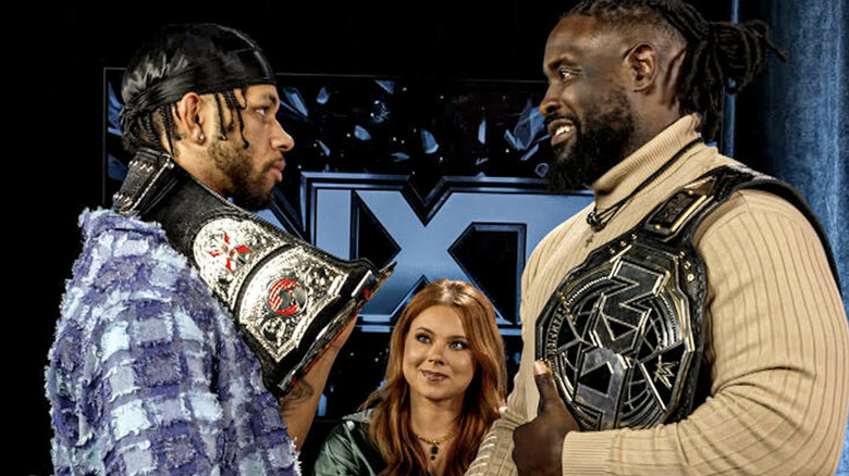 Slater and Femi staring one another down