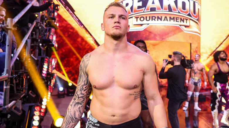 Myles Borne stands on the entrance ramp ahead of the BreakOut Tournament.