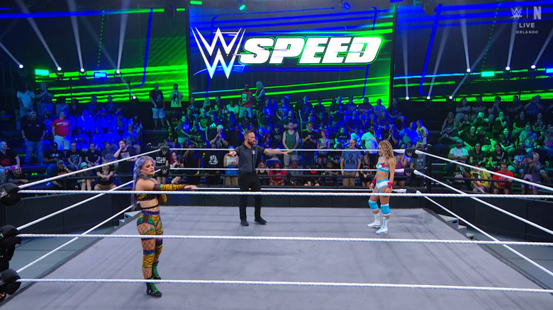 LeRae and Brookside staring each other dwon in the ring