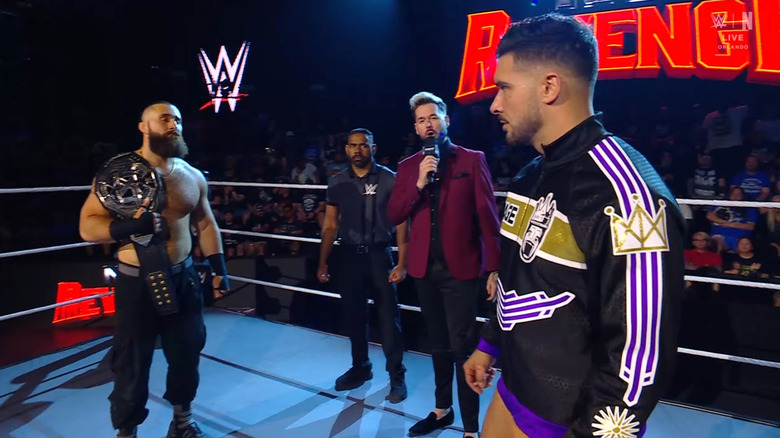 D'Angelo and Page staring one another down during the ring announcement