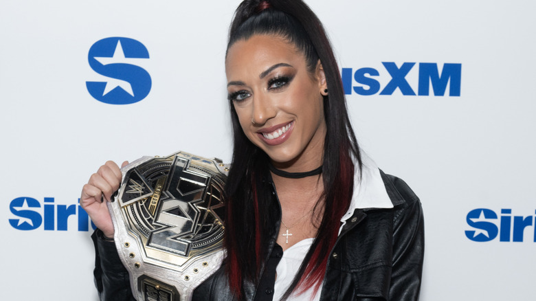 Jacy Jayne holding the NXT Women's Championship