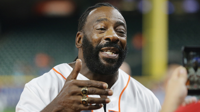 Booker T wearing his WWE Hall of Fame rings