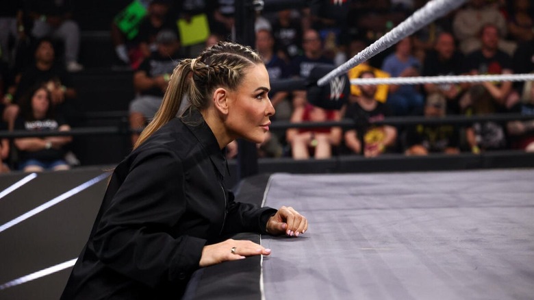 WWE star Natalya stands ringside during a match on the May 26, 2026 edition of 