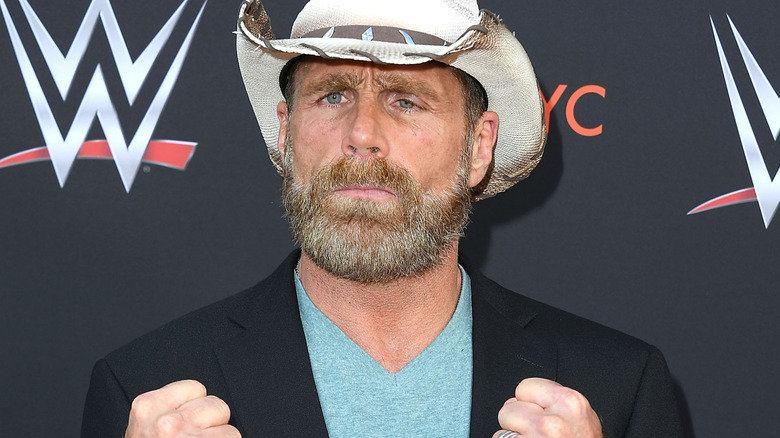 Shawn Michaels is wearing a white cowboy hat