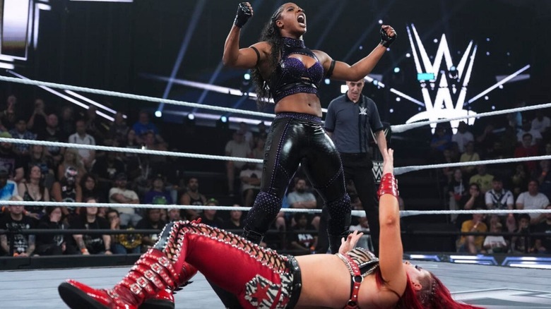Kali Armstrong stands tall over Women's North American Champion Zaria after defeating her in a match on the August 25, 2026 edition of 