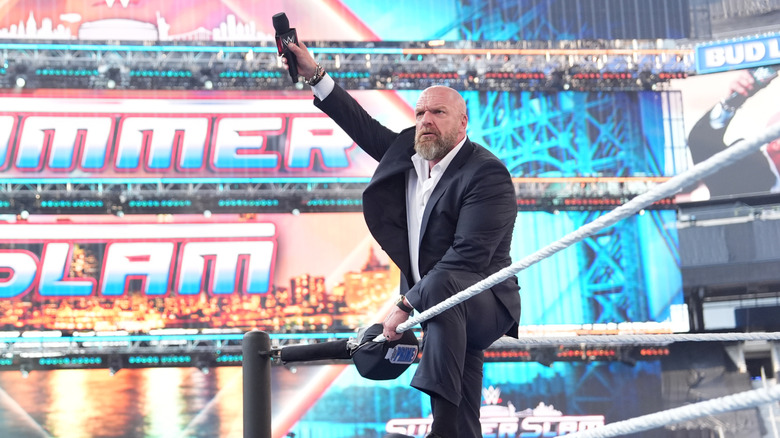 Triple H enters the ring during SummerSlam at MetLife Stadium on August 3, 2025 in East Rutherford, New Jersey.