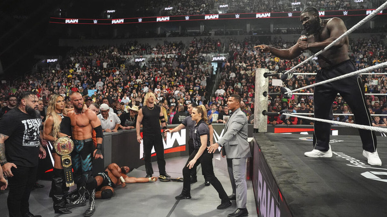 Oba Femi yells at The Vision from the ring on "WWE Raw"