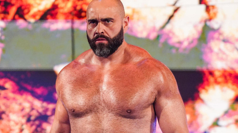 Rusev glares as he makes his entrance.