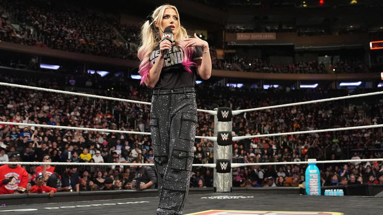 Alexa Bliss speaking during an in-ring promo segment on "WWE Raw"