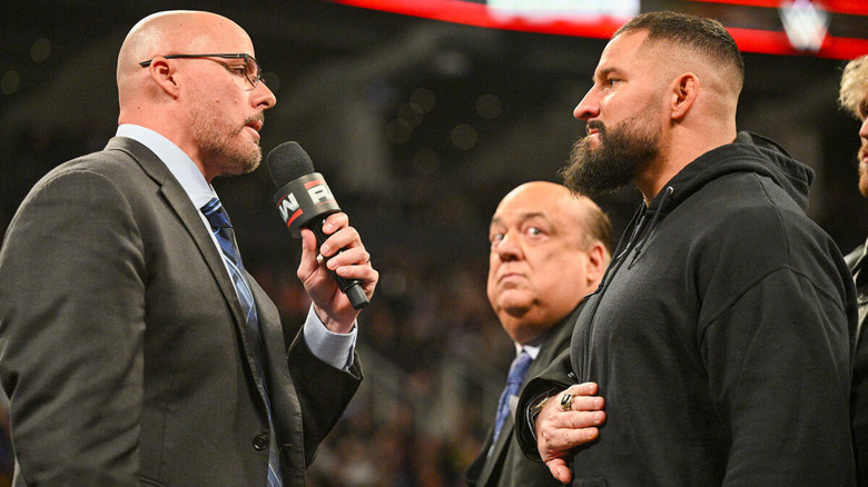 Adam Pearce speaking with Bron Breakker on "WWE Raw"