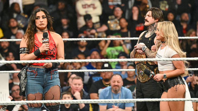 The Judgment Day speaking to each other in the ring on "WWE Raw"