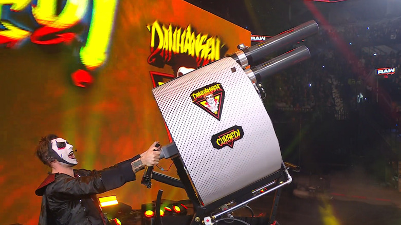 Danhausen fires a T-Shirt cannon