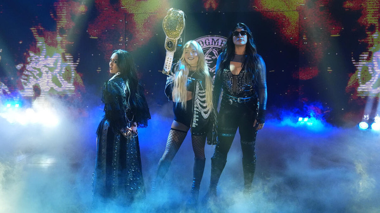 Roxanne Perez stands with The Judgment Day during their entrance on "WWE Raw"