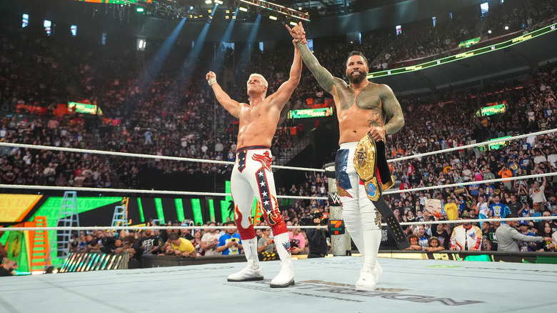 Cody Rhode and Jey Uso celebrate winning at Money in the Bank