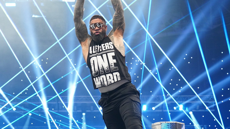 Jey Uso poses on the ring ropes on "WWE Raw"