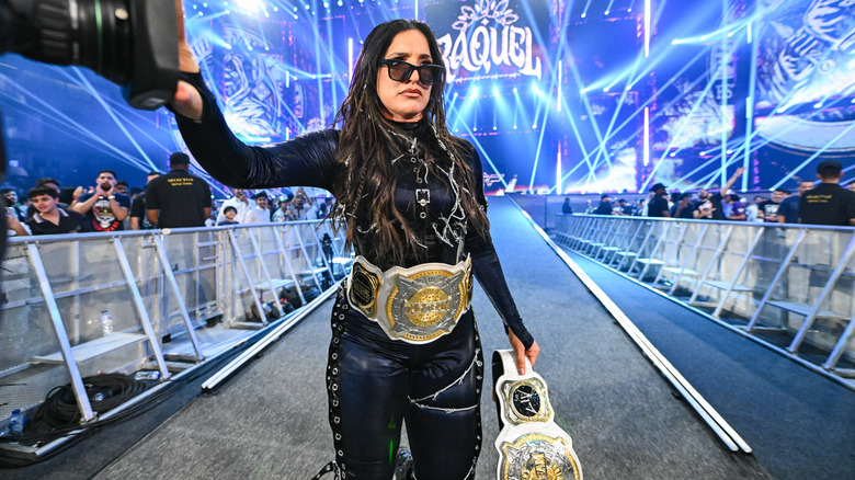 Raquel Rodriguez makes her entrance during Night Of Champions at Kingdom Arena on June 28, 2025 in Riyadh, Saudi Arabia.