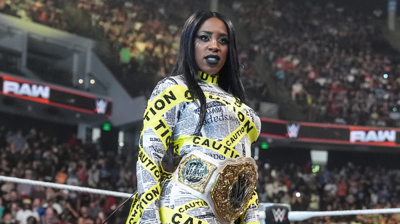 New Women's World Champion, Naomi enters the ring during Monday Night RAW at Legacy Arena at the BJCC on July 14, 2025 in Birmingham, Alabama.