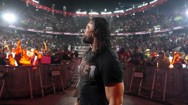 Roman Reigns on the entrance ramp