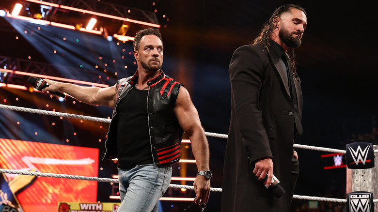 LA Knight enters the ring while Seth Rollins has his eyes closed on "WWE Raw"