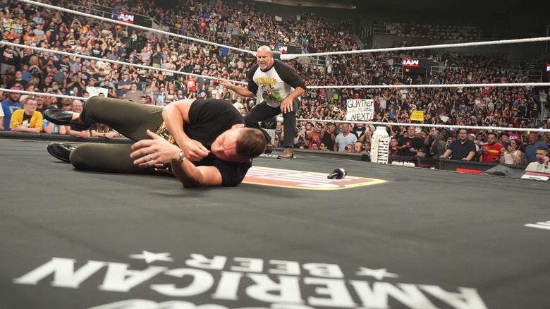 Goldberg stalks Gunther in the ring on "WWE Raw"