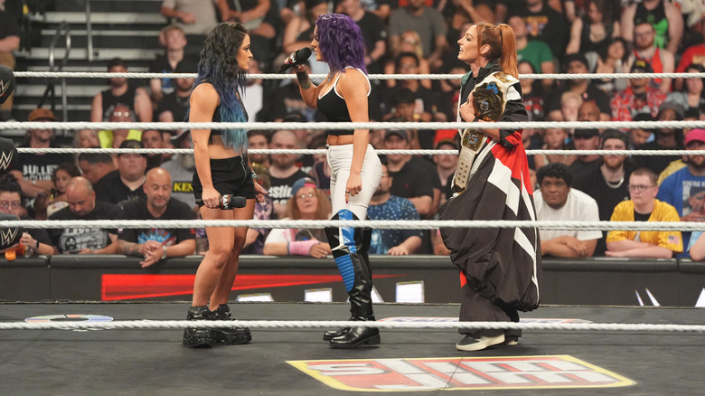 Lyra Valkyria, Bayley, and Becky Lynch in the ring on "WWE Raw"