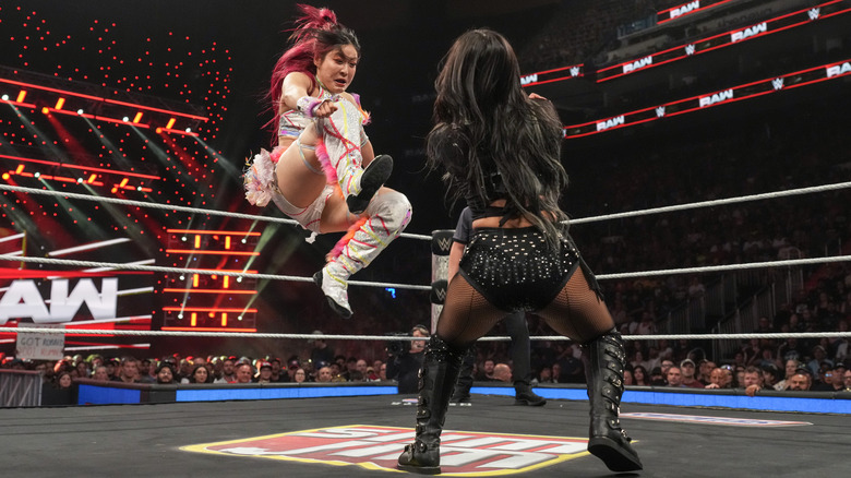 IYO SKY hits a dropkick on Roxanne Perez on "WWE Raw"