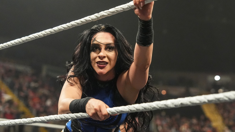 Stephanie Vaquer holds onto the rope on "WWE Raw"