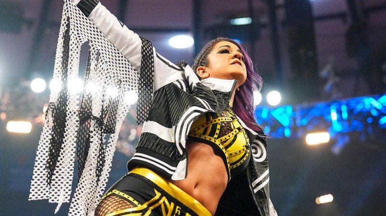 Bayley poses on the turnbuckle and loos toward the crowd before her match against Lyra Valkyria at WWE Saturday Night's Main Event on July 18, 2026.