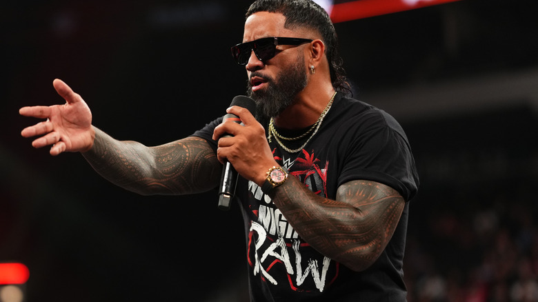 Jey Uso cuts a promo in the ring