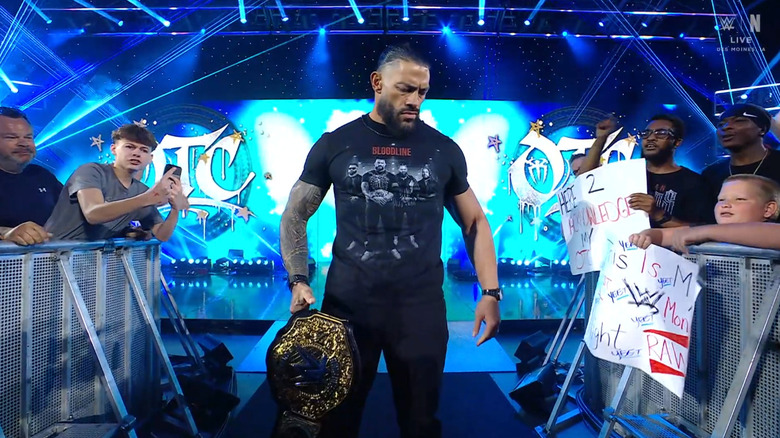Reigns standing on the entrance ramp